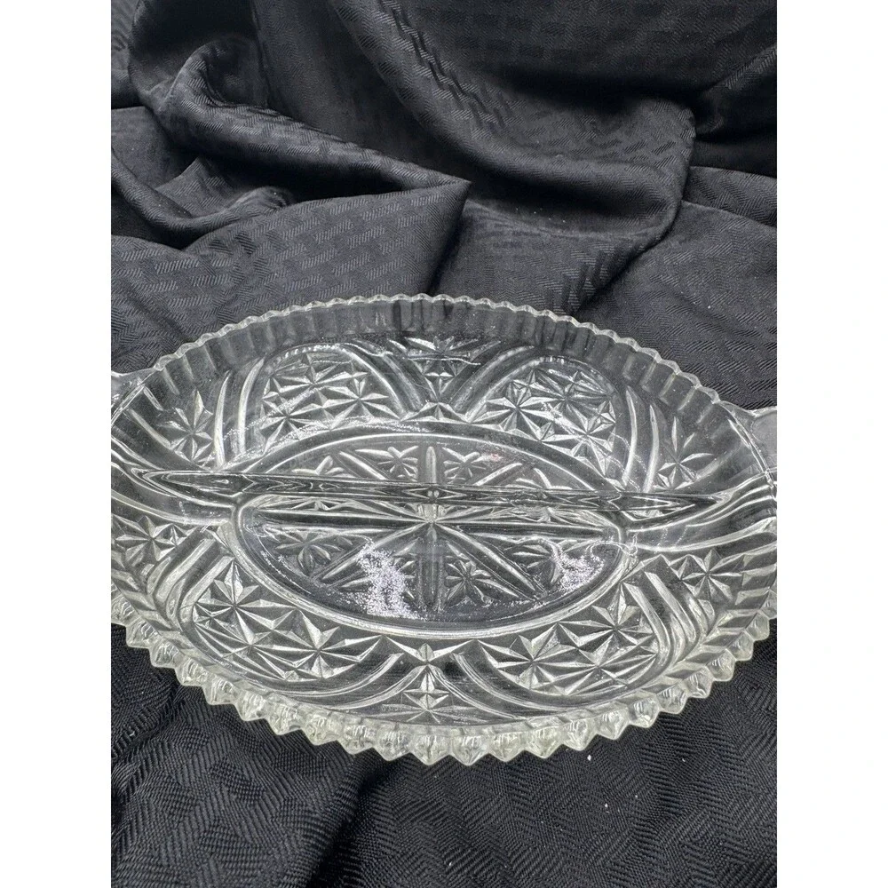 Vintage clear glass divided relish dish Anchor Hocking Oval